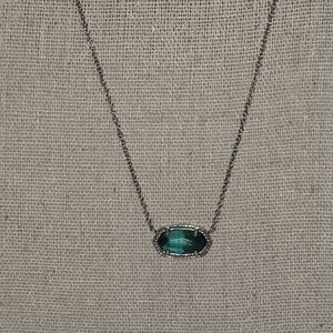 Kendra Scott Elisa Emerald Green ? Elegant Silver Gemstone‎ Necklace